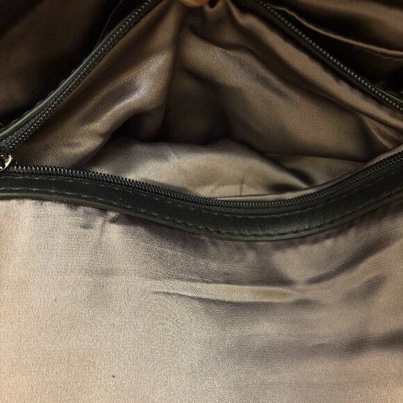 Rafe Black Flap Leather Clutch, metal design in gold & silver chains, - Picture 8 of 12